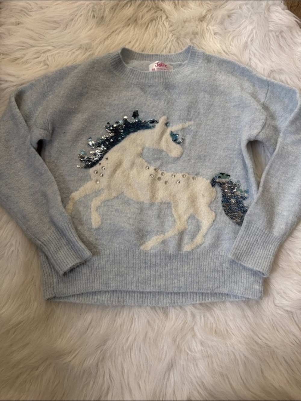 Justice Pale Blue Unicorn Sequin Crewneck Sweater